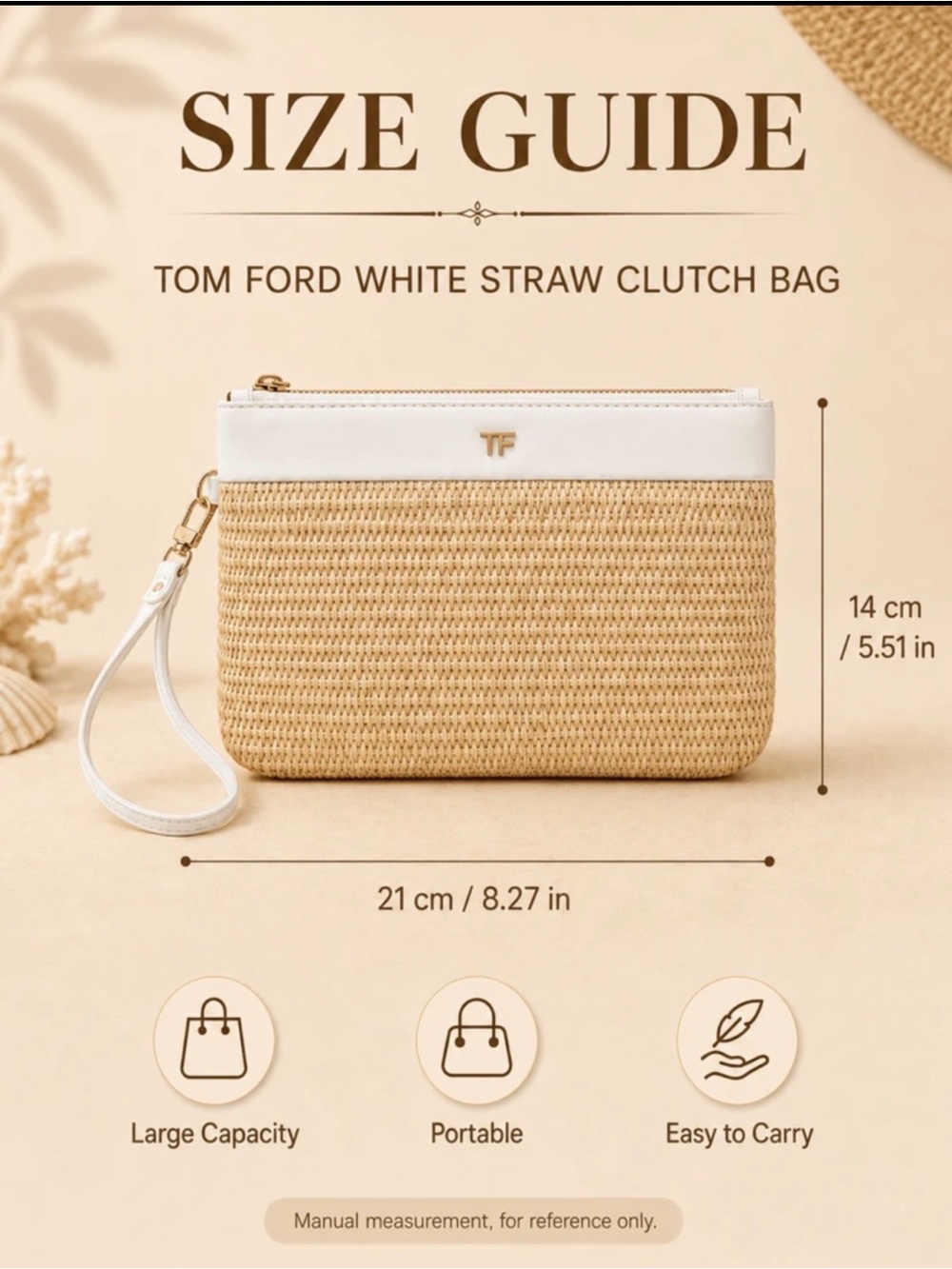 Tom Ford White and Natural Straw Wristlet Clutch - Picture 3 of 6